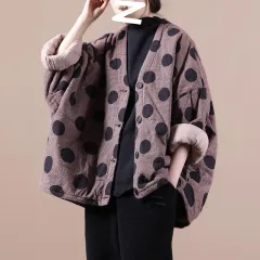 Large Size Loose Long Sleeve Quilted Winter Coat - Lotus Root Red - View 1