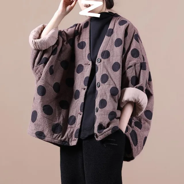 Large Size Loose Long Sleeve Quilted Winter Coat Lotus Root Red - Shop at LoveMi