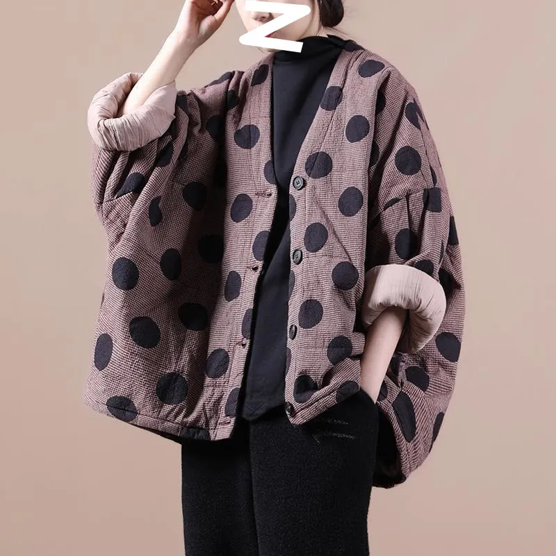 Large Size Loose Long Sleeve Quilted Winter Coat - Lotus Root Red