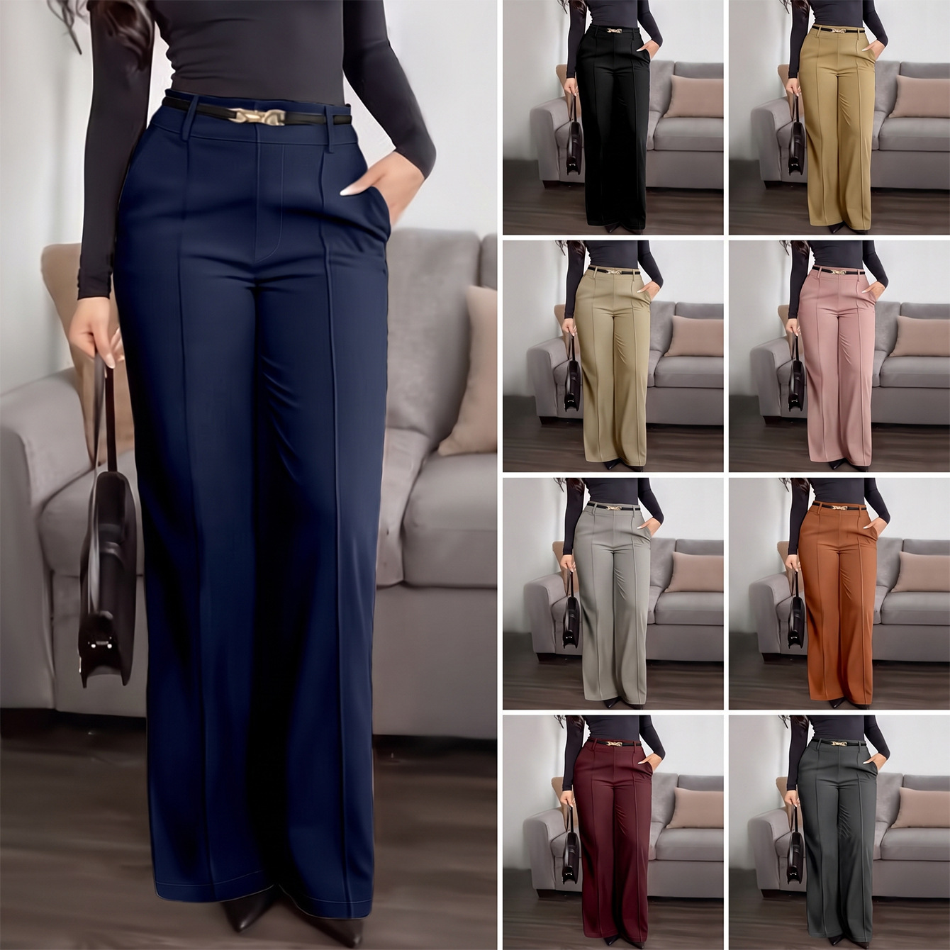 Solid-color Zip-front Suit Pants With Pockets product image