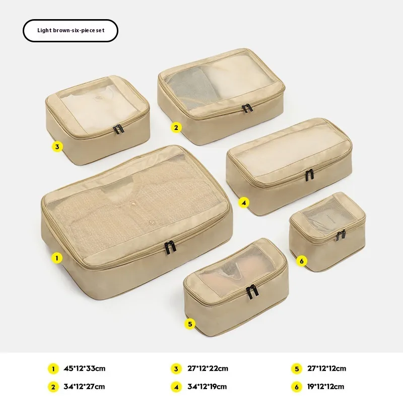 Compressed Packaging Travel Supplies Can Be Extended Buggy Bag Travel Clothing Shoes Sub-packaging - Brown 6 Pieces