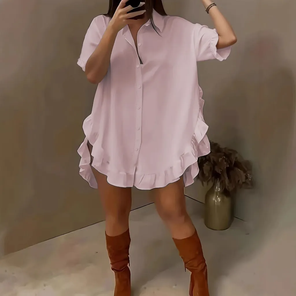 Spring And Summer Shirt Loose Solid Color Women's Clothing - Lotus Root Color-S