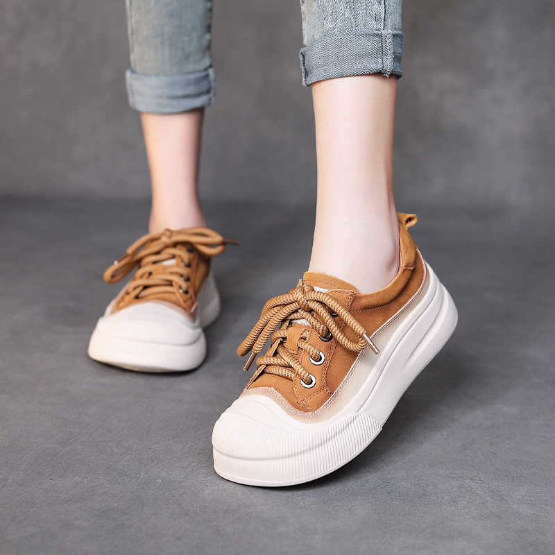 Women’s Fashion Full Grain Cow Leather Lace-up Casual Shoes