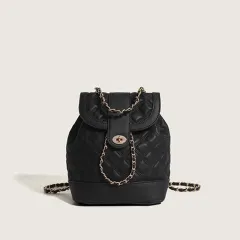 Rhombus Chain Backpack Student Shoulder Handbag - Black - View 1