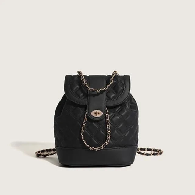 Rhombus Chain Backpack Student Shoulder Handbag Black - Shop at LoveMi