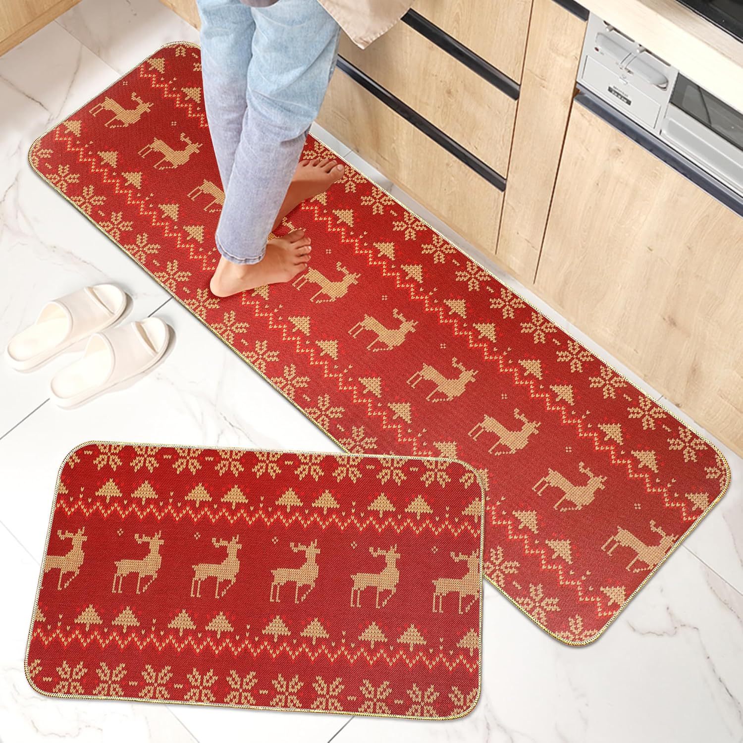 Title 9, Christmas Strip Kitchen Pad Household Wear-resi...