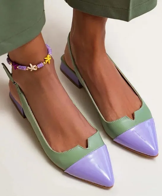 Spring Summer New Women's Shoes Pointed Flat Bottom Pumps Color Matching Low Heel Shoes Purple - Shop at LoveMi