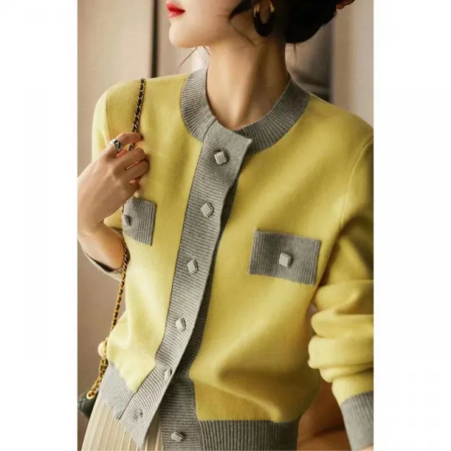 Autumn And Winter Wool Cashmere Contrast Color Knitwear Yellow - Shop at LoveMi
