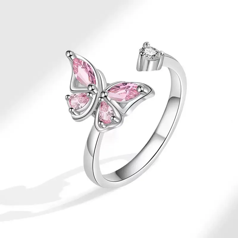 Cool Minority Simple Ins Style Jewelry Ring - White Gold Color Pink Diamond