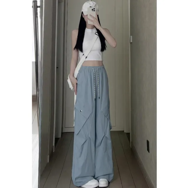 Wide leg Workwear Casual Pants For Women Blue - Shop at LoveMi
