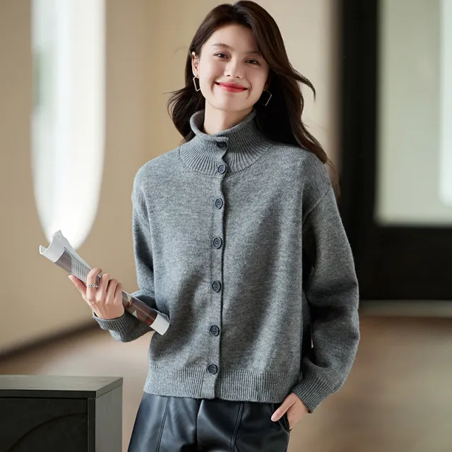 Design Sense Niche Knitted Cardigan Women's Loose And Idle Wool Gray - Shop at LoveMi