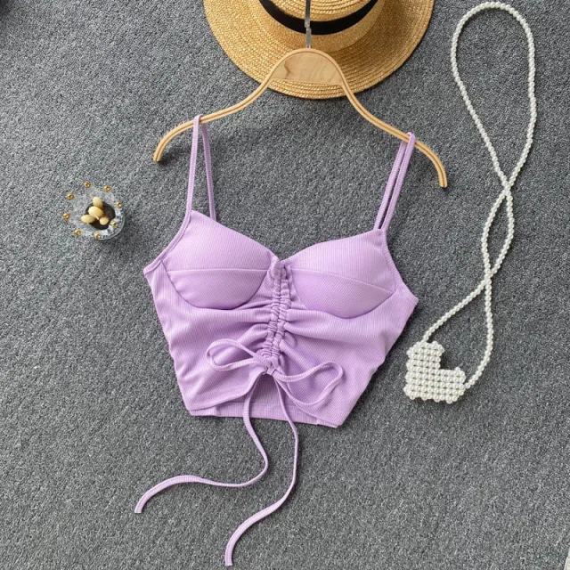 Women's Camisole Fashion Drawstring Slim Fit Vest Purple - Shop at LoveMi