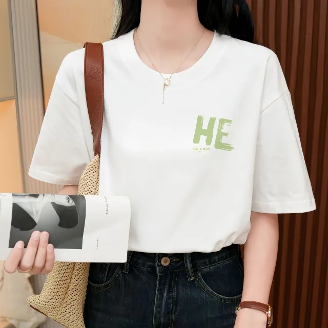 Heavy Pure Cotton Loose Short Sleeve T shirt He - Shop at LoveMi