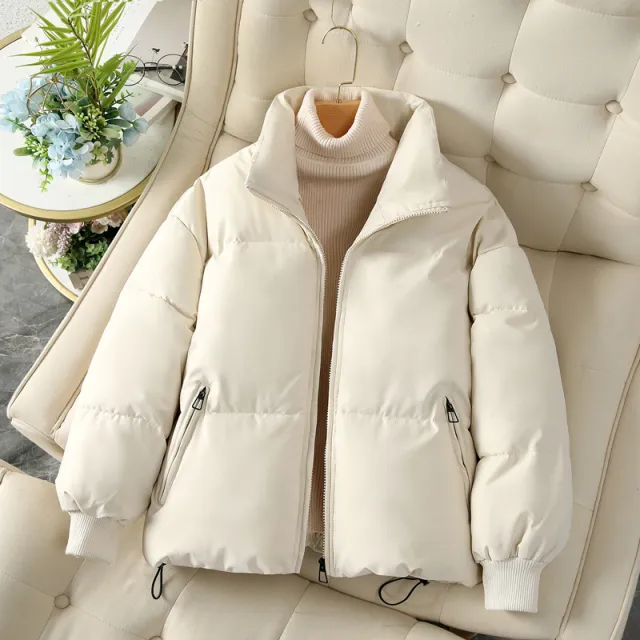 Korean Style Short Padded Down Jacket Women Beige - Shop at LoveMi