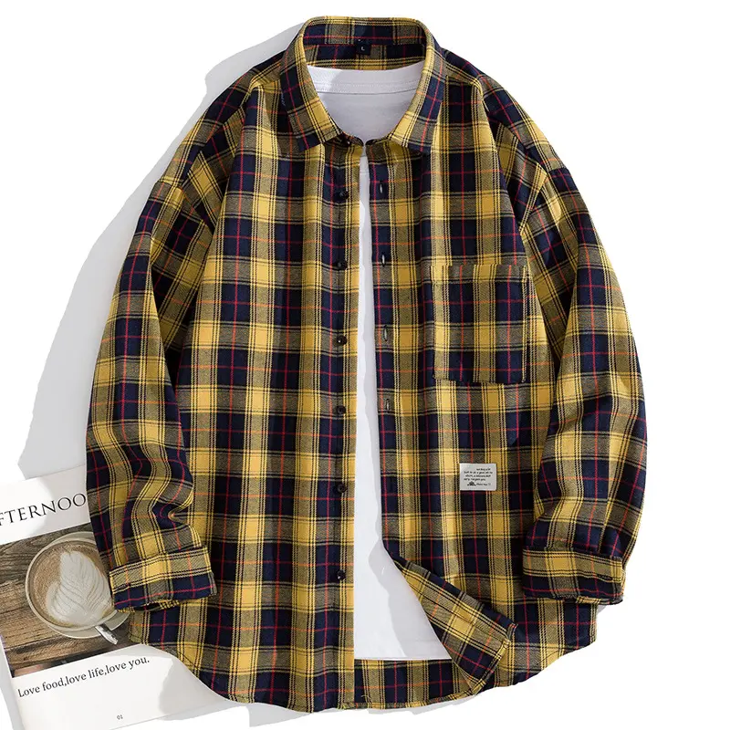Men's Casual and Loose Plaid Long-sleeve Shirt