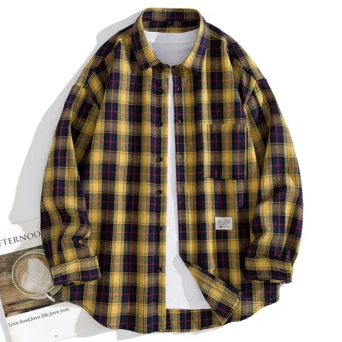 Men's Casual and Loose Plaid Long-sleeve Shirt