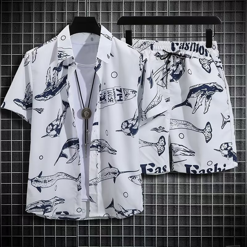 Fashion Ins Printed Shirt Beachwear Casual Shorts Suit