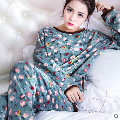 Coral Velvet Pajamas Women's Thickened With Flannel Homewear Floral - Shop at LoveMi