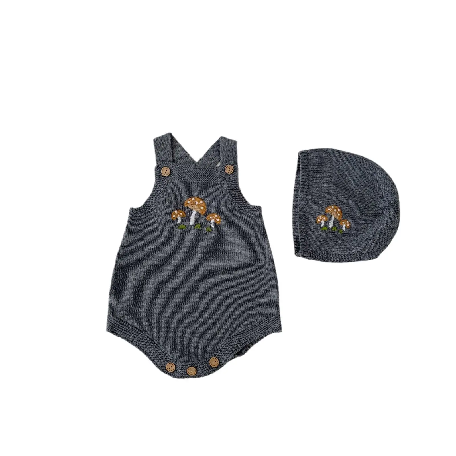 Baby Boys And Girls Mushroom Embroidered Romper Embroidered Hat