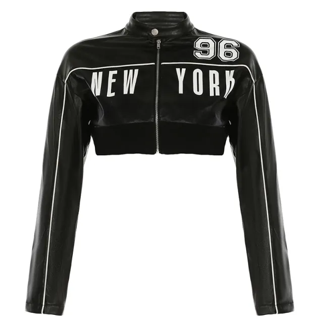 Fashionable Letter Printed PU Leather Jacket For Women Black - Shop at LoveMi