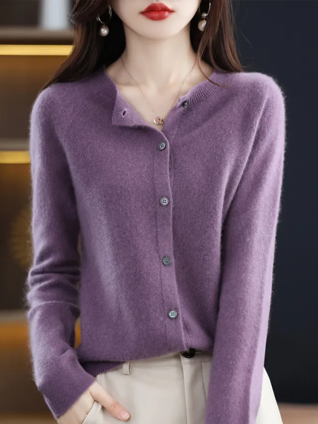 Autumn And Winter Bottoming Round Neck Long Sleeve Loose Top Purple - Shop at LoveMi