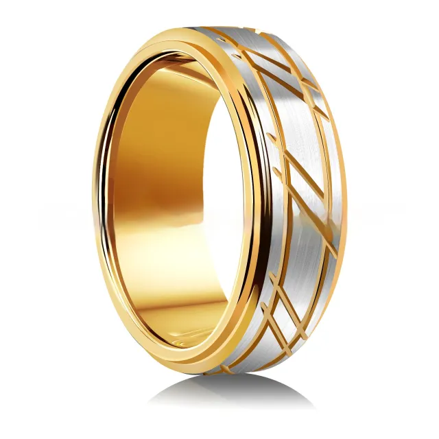 Men's Yellow Gold 8mm Simple Design Polished Twill Tungsten Ring Gold - Shop at LoveMi