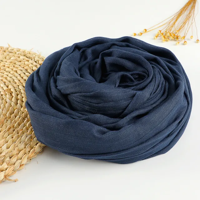 Women's Fashion Pure Color Artistic Cotton And Linen Scarf 2 Navy Blue - Shop at LoveMi
