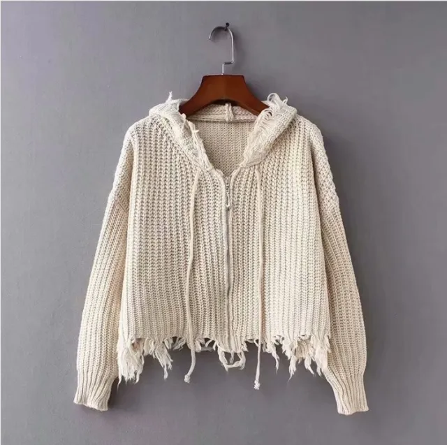 European And American Hooded Tassel Zipper Sweaters Coat Khaki - Shop at LoveMi