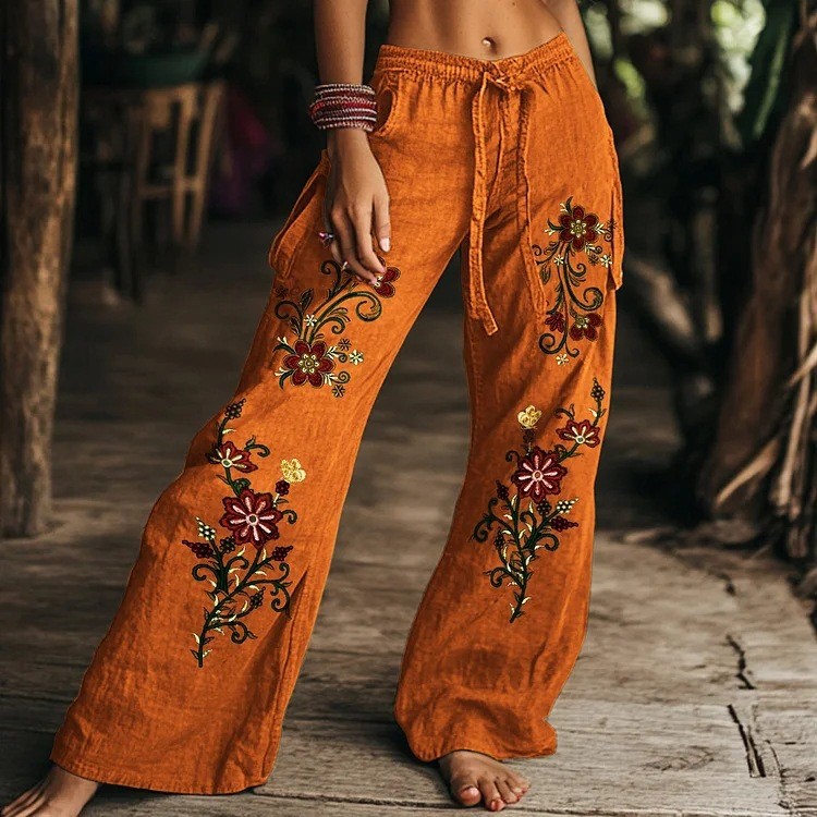Womens Fashionable Casual Printed Drawstring Pants