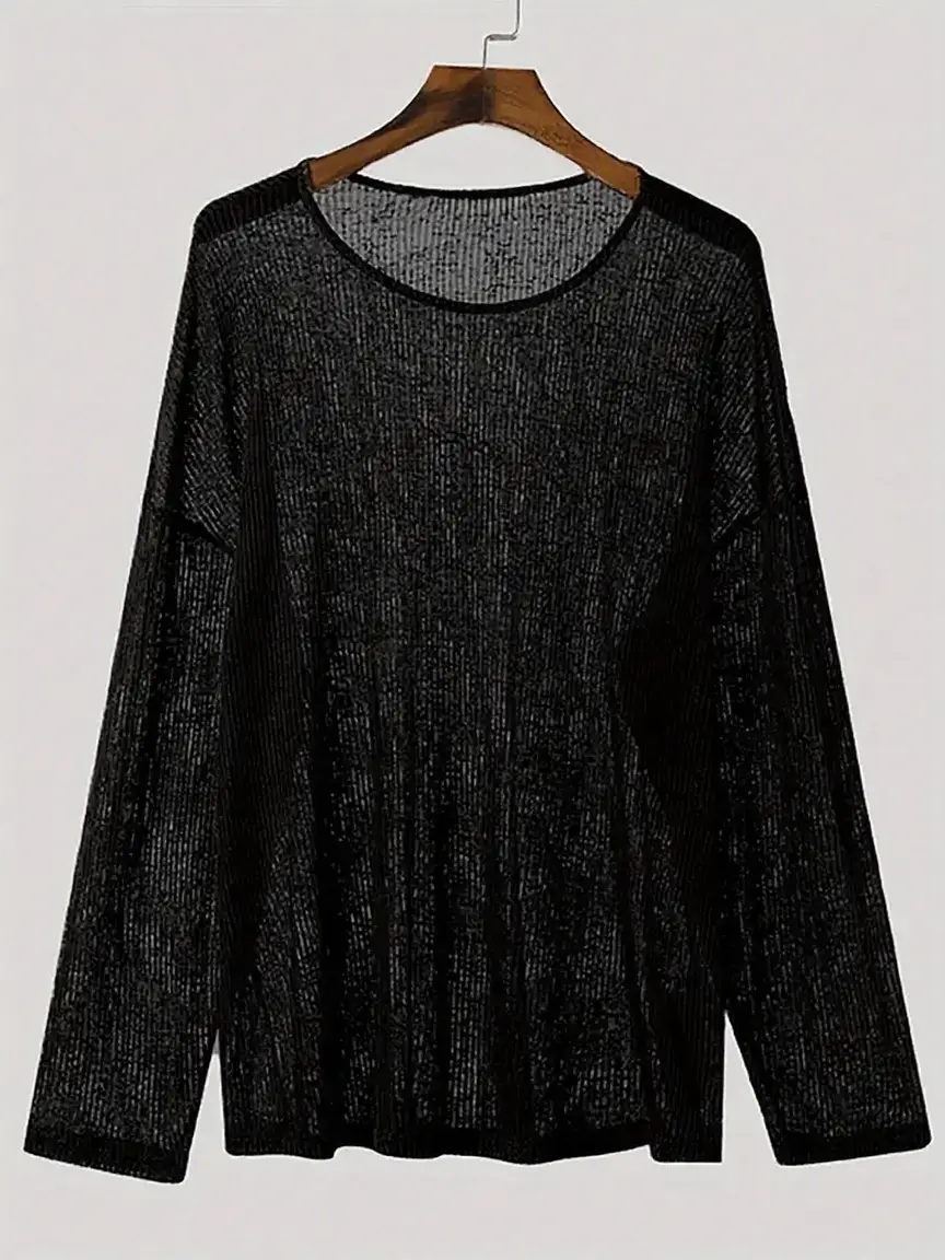 Crew-neck Drop-shoulder Long-sleeve Knit Top