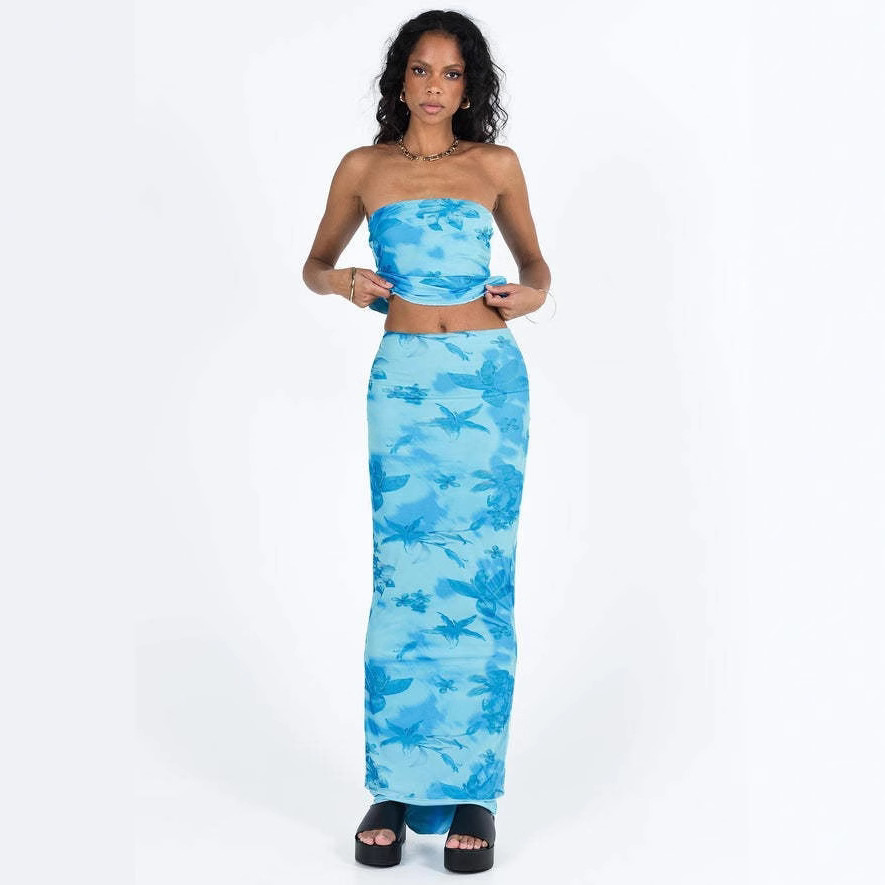 Printed Tube Top Skirt Two-piece Suit