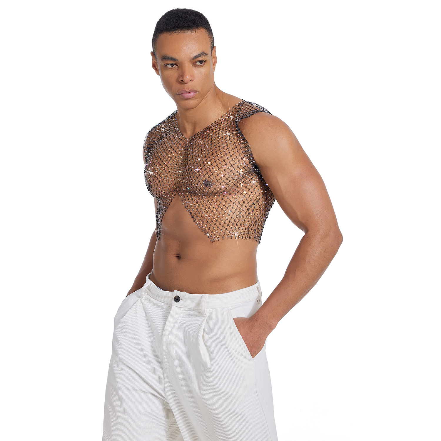 Summer Rhinestone Fishnet Top Rhinestone Mesh Electronic Music Festival Vest