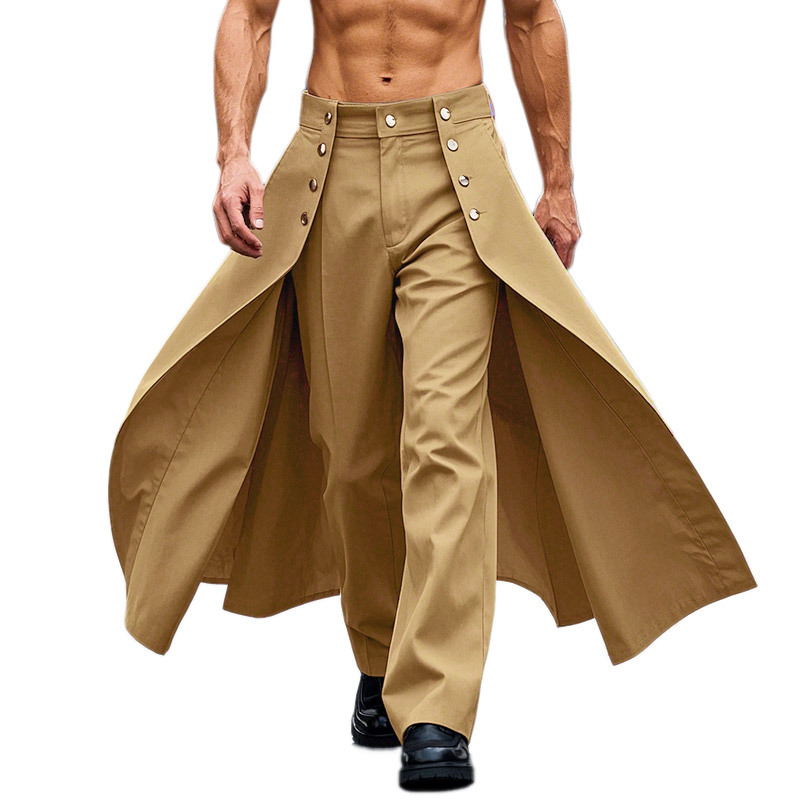 Mens Faux Two-piece Double-breasted Wide-leg Pants With A Slit And Tie Detail