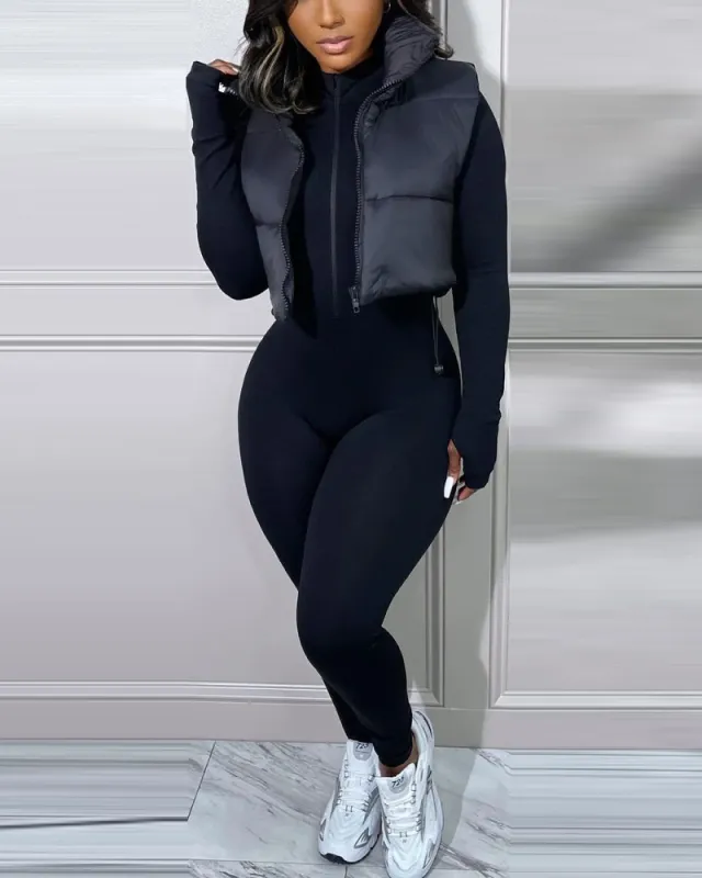 European And American Sleeveless Short Cotton Jacket Women Black - Shop at LoveMi