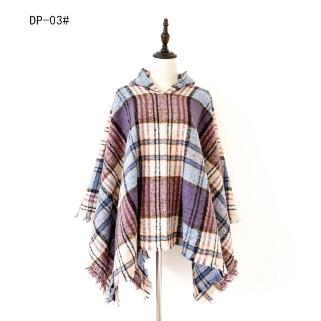 Spring Autumn And Winter Plaid Ribbon Cap Cape And Shawl Purple - Shop at LoveMi