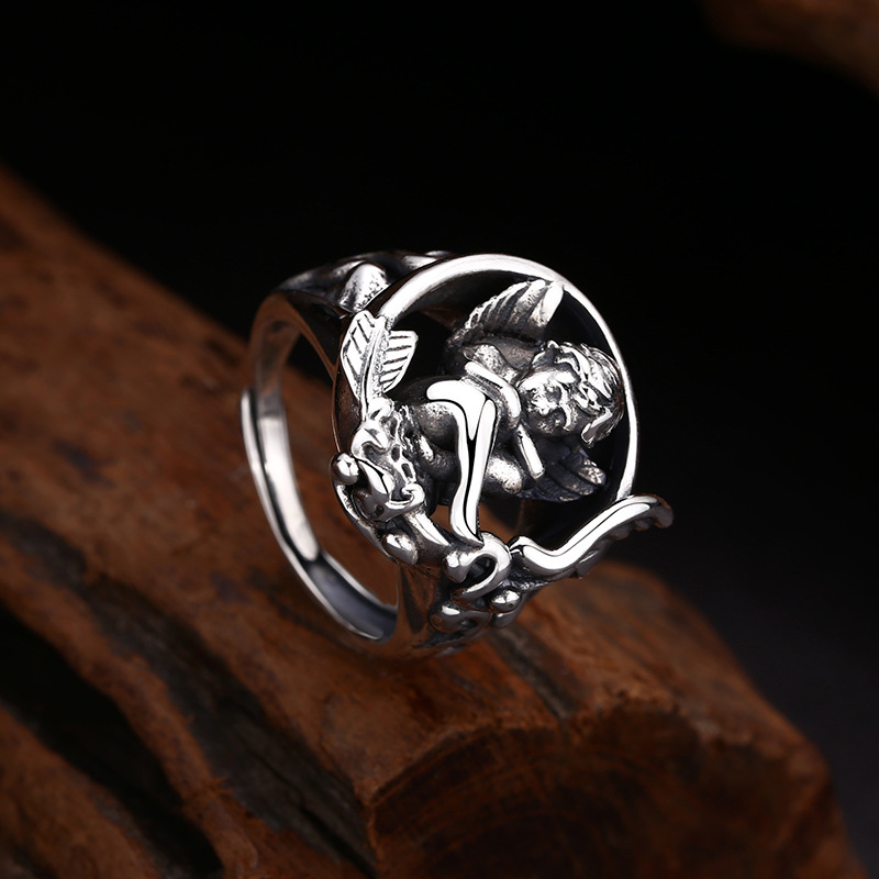 925 Sterling Silver Ring Cupid Little Angel Ring Opening