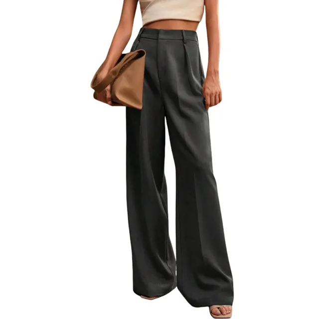 Women's Casual Loose Straight Business Commute Wide Leg Pants Gray - Shop at LoveMi