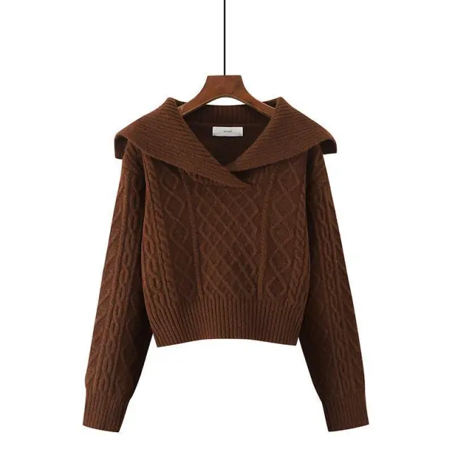 Autumn And Winter New Solid Color Loose And Lazy Style Short Knitwear For Women Brown - Shop at LoveMi