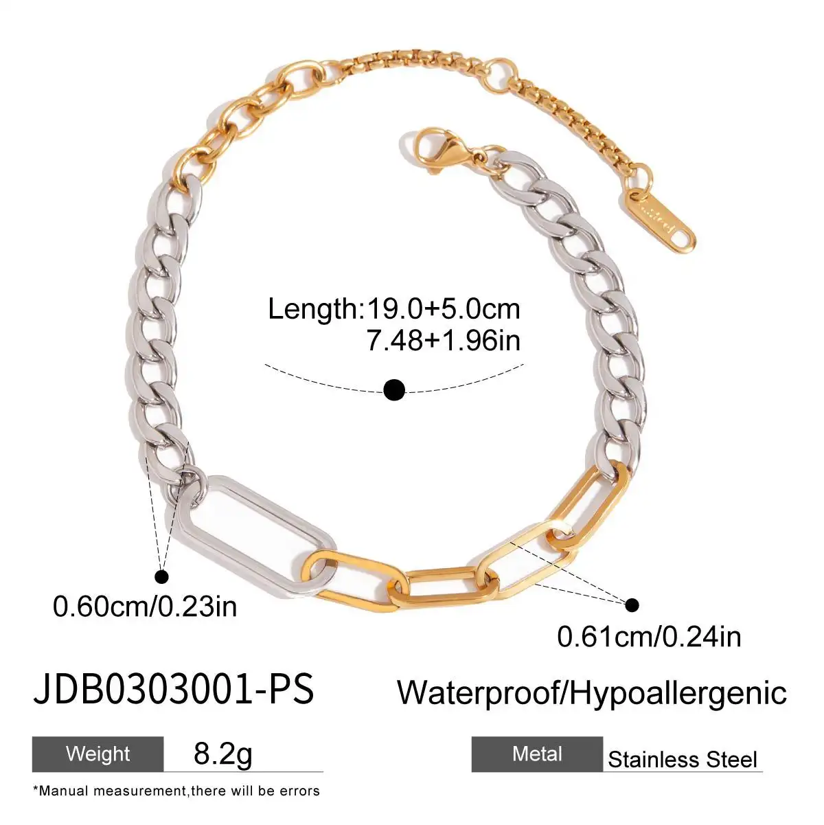 Stainless Steel Color Matching Cuban Bracelet Light Luxury High Sense