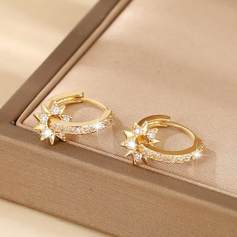 Geometric Star Hoop Earrings with Crystal Accents