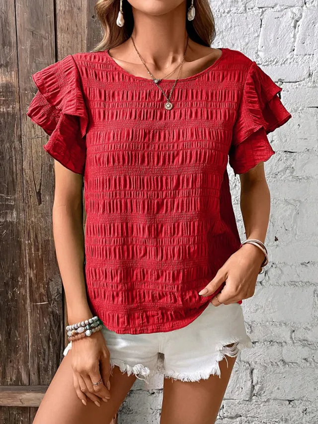Women's Elegant Crew neck Pullover T shirt Red - Shop at LoveMi