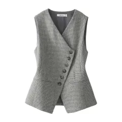 High-end Retro Black And White Pattern Vest Women's Short - Black - View 1
