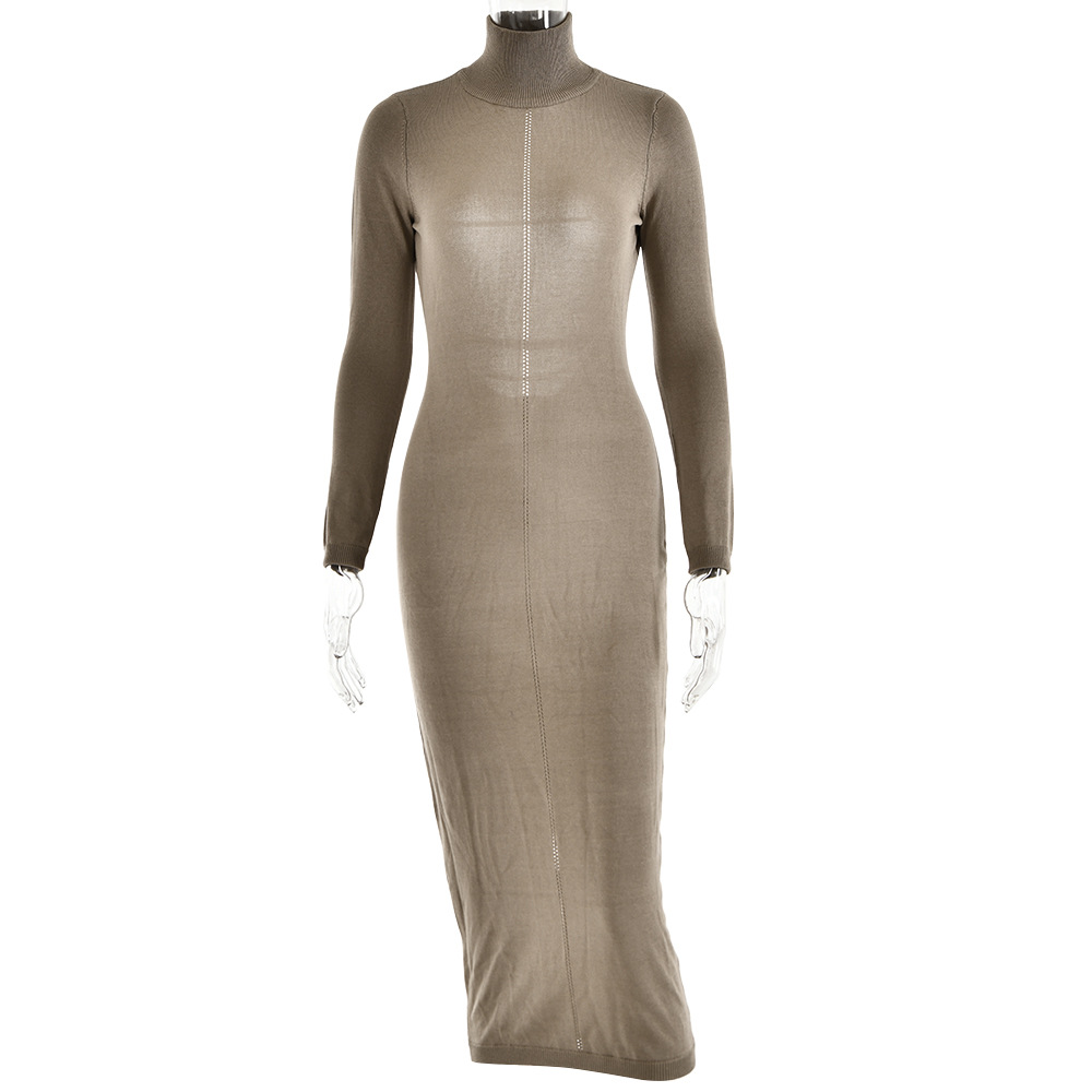 Women's Knitted Half-turtleneck Tight Backless Dress