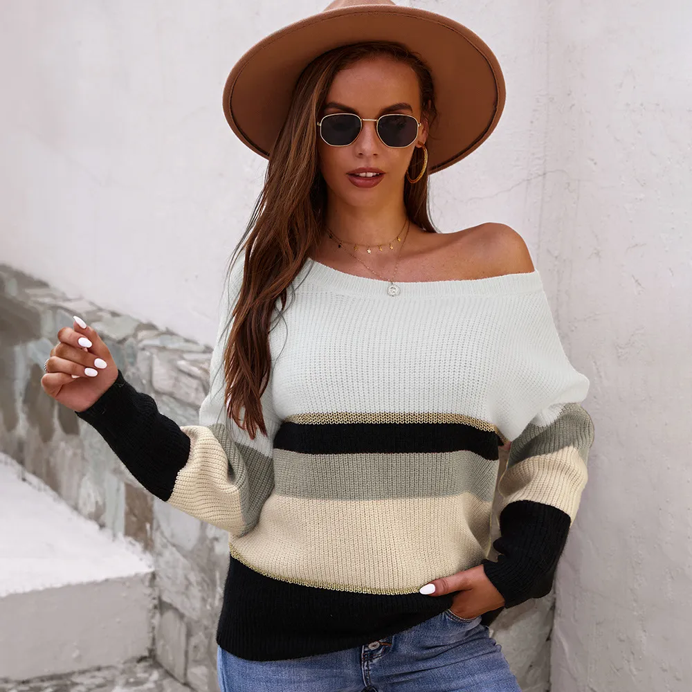 Women's Fashion Casual Patchwork Long Sleeve Warm Sweater - Apricot