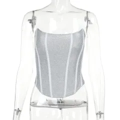 Women's Tubular Corset Tube Top Shiny Slimming Bandage Back Clothing - Silver - View 1