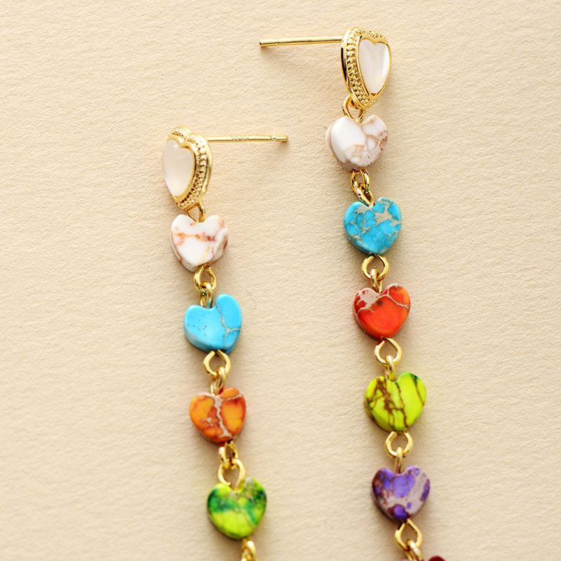 Korean-style Bohemian Imperial Stone Heart-shaped Pendant Earrings