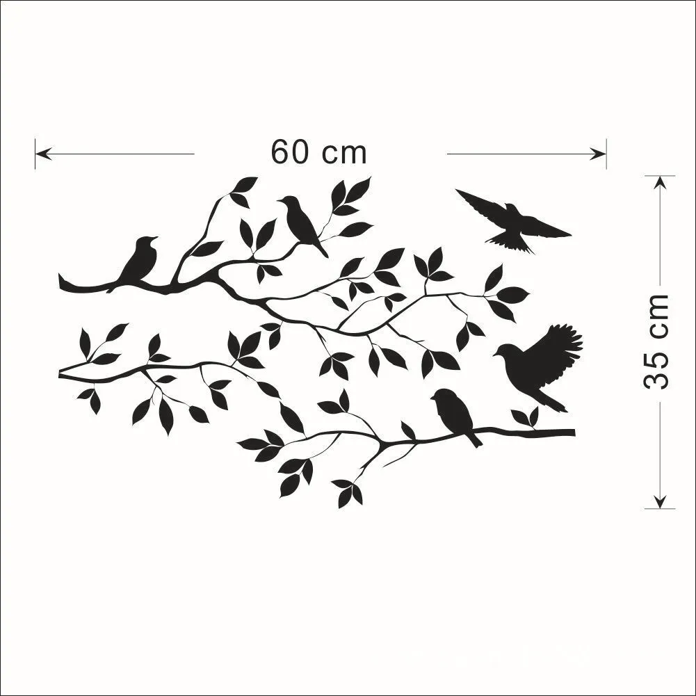 Tree Branch Bird Bedroom Living Room Wall Sticker - 60X35Cm