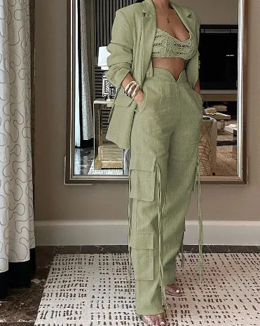 Summer Fashion Street Solid Color Casual Top Suit Light Green - Shop at LoveMi