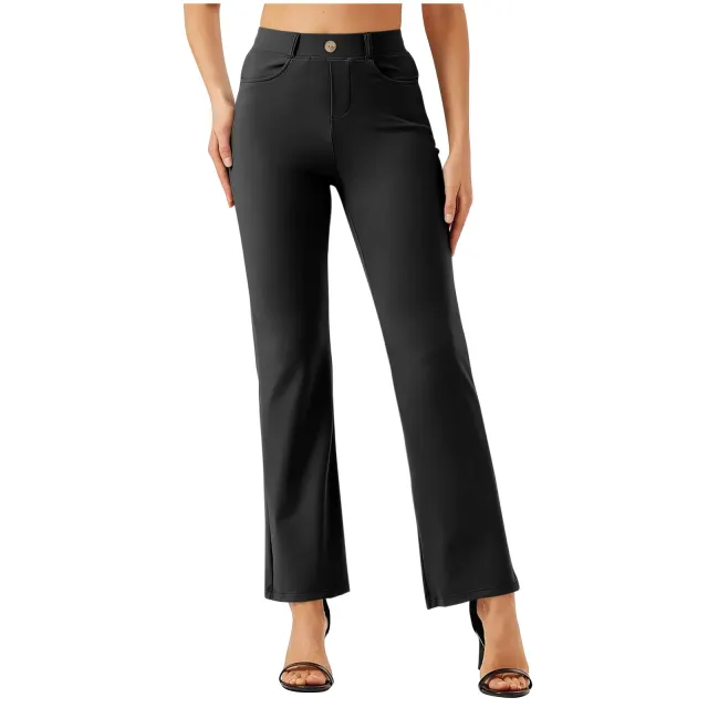 Elastic Waist Work Office Straight leg Trousers Black - Shop at LoveMi