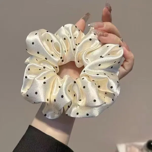 Bold Polka Dot Simple Floral Large Intestine Hair Ring White Satin Polka Dot - Shop at LoveMi
